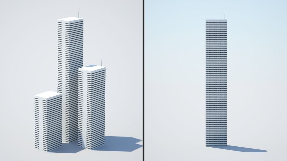 Low poly city with tall buildings Low-poly 3D model_71