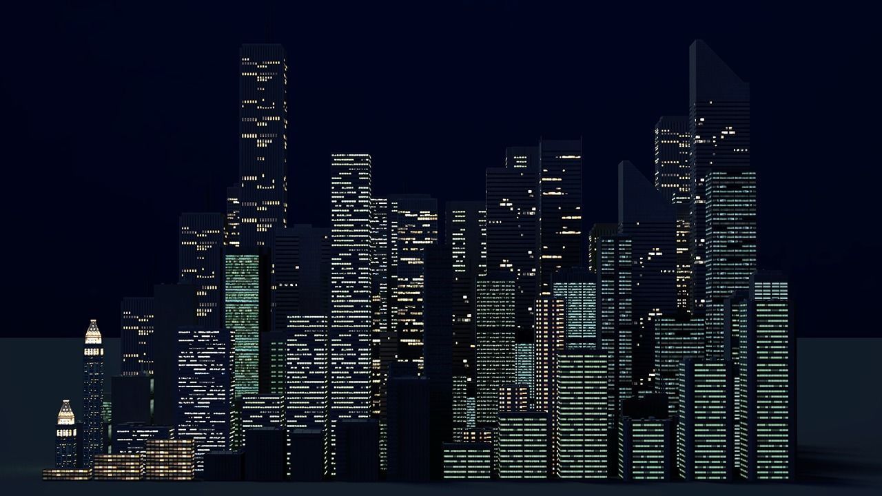 Low poly city with tall buildings Low-poly 3D model_45