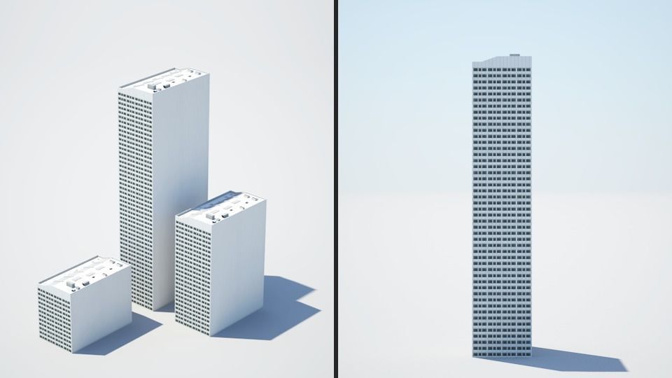 Low poly city with tall buildings Low-poly 3D model_143