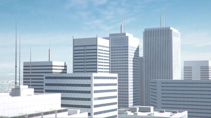 Low poly city with tall buildings Low-poly 3D model 5