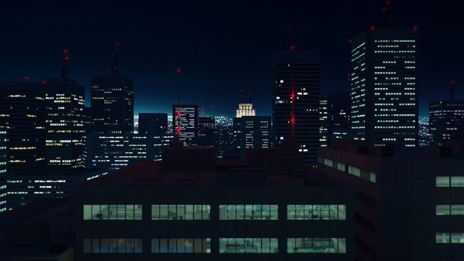 Low poly city with tall buildings Low-poly 3D model 2