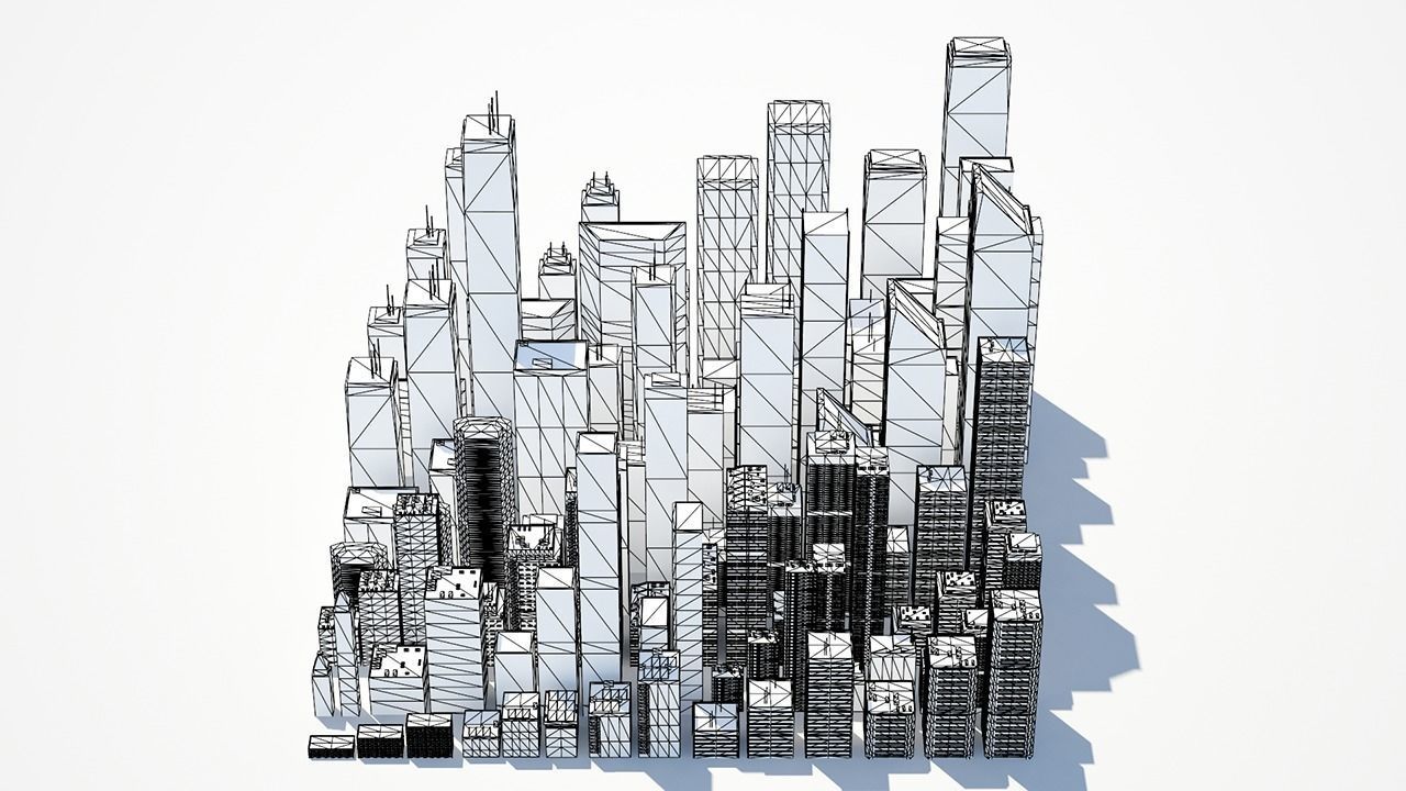 Low poly city with tall buildings Low-poly 3D model_53