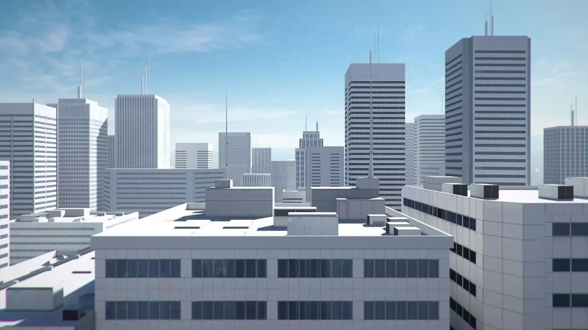 Low poly city with tall buildings Low-poly 3D model_0