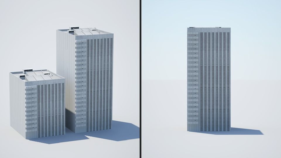 Low poly city with tall buildings Low-poly 3D model_131