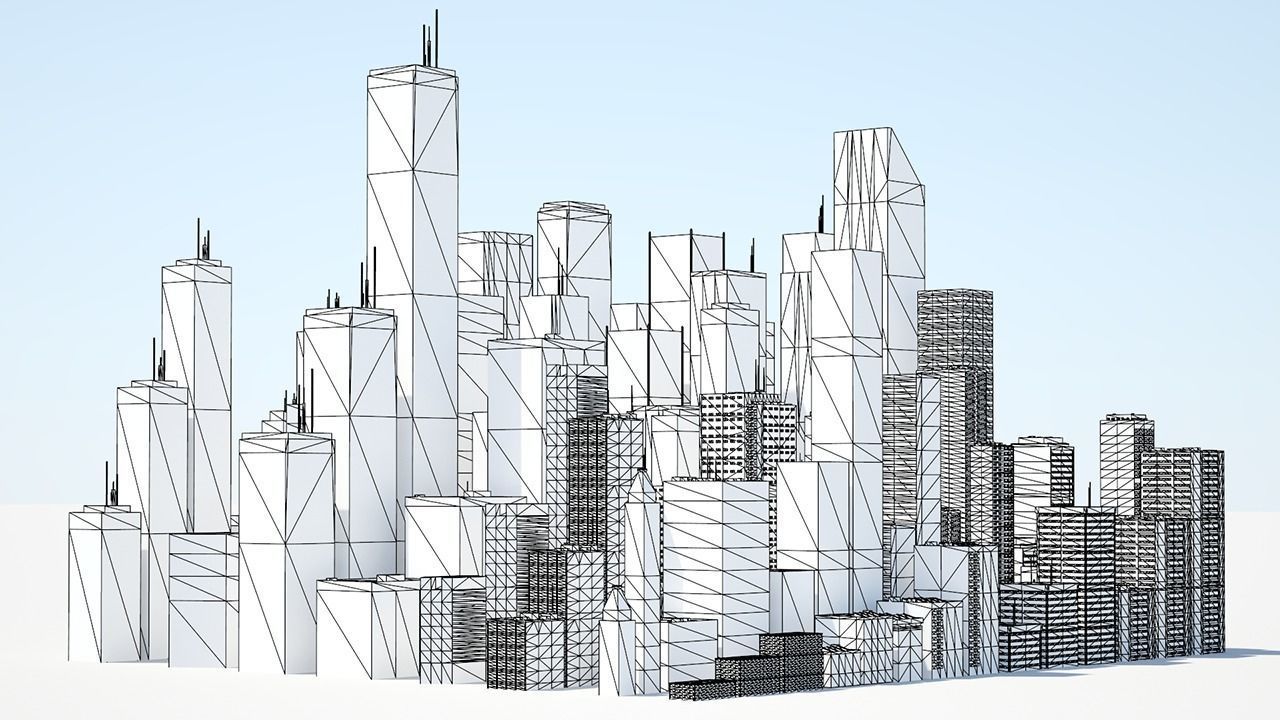 Low poly city with tall buildings Low-poly 3D model_25