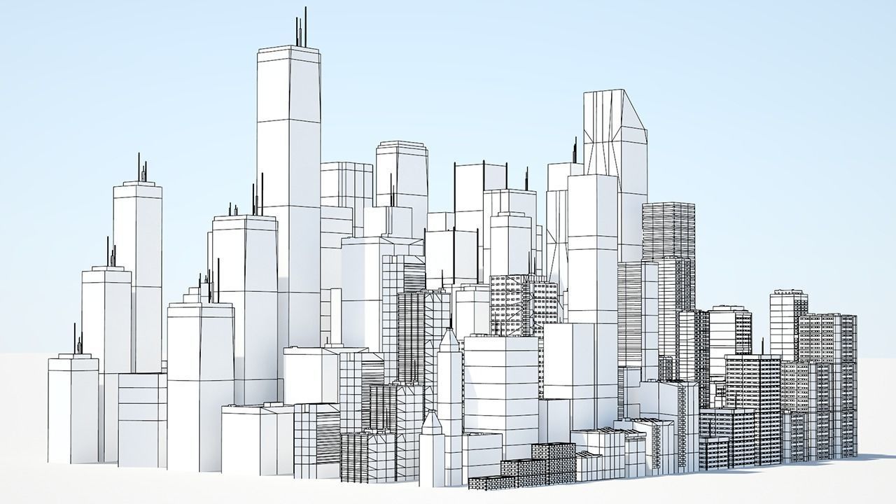 Low poly city with tall buildings Low-poly 3D model_24