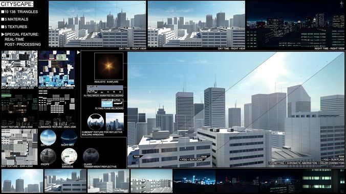Low poly city with tall buildings Low-poly 3D model 3