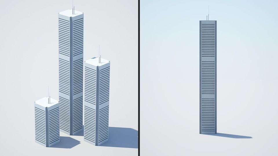 Low poly city with tall buildings Low-poly 3D model_77
