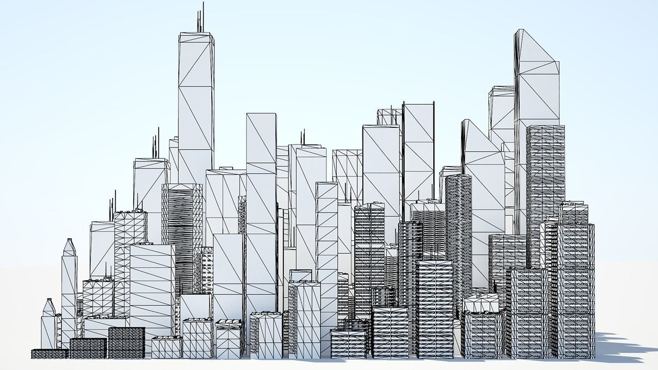Low poly city with tall buildings Low-poly 3D model_43