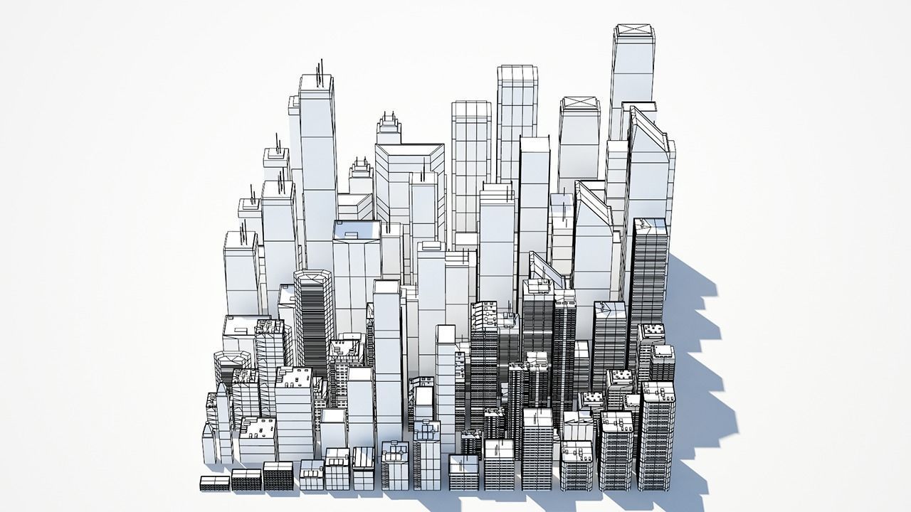 Low poly city with tall buildings Low-poly 3D model_52