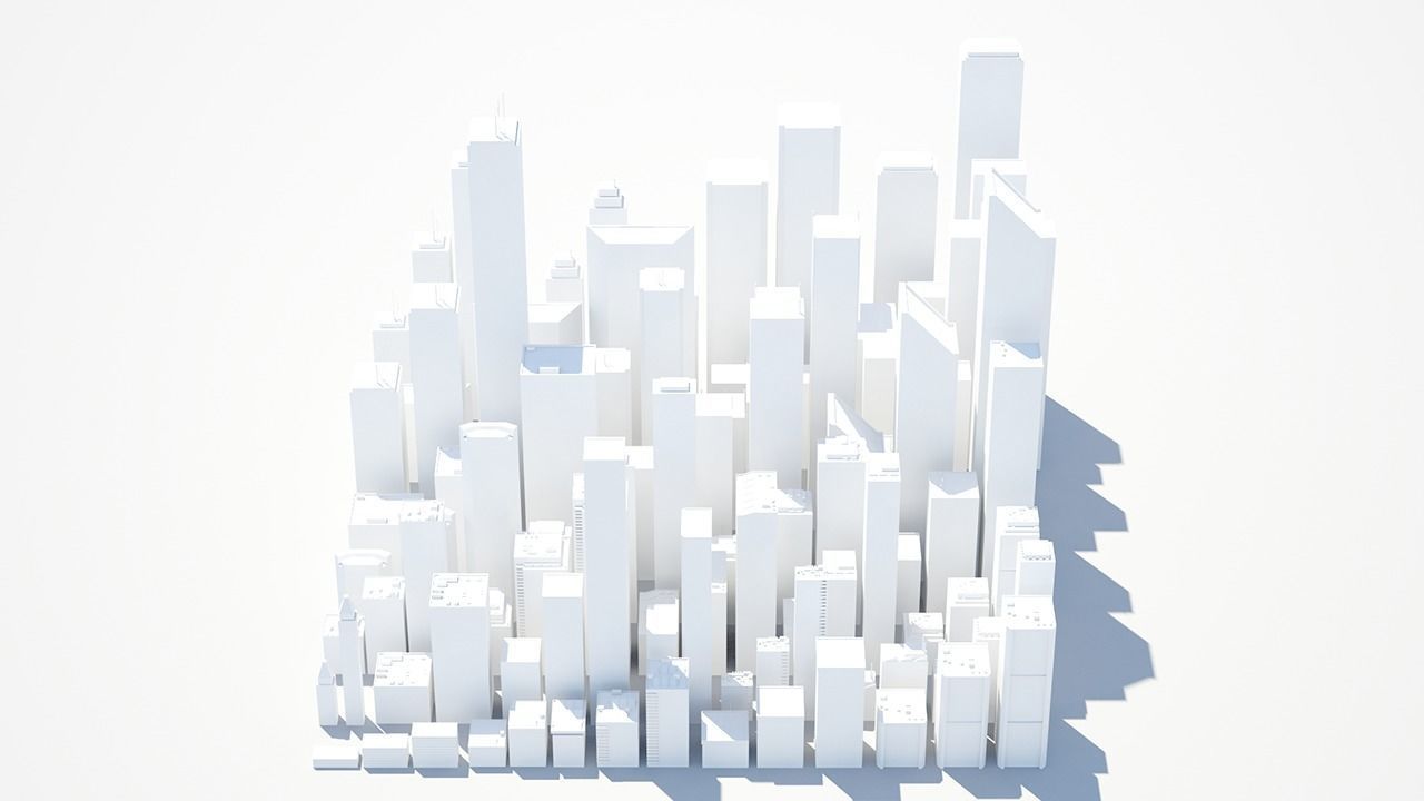 Low poly city with tall buildings Low-poly 3D model_51