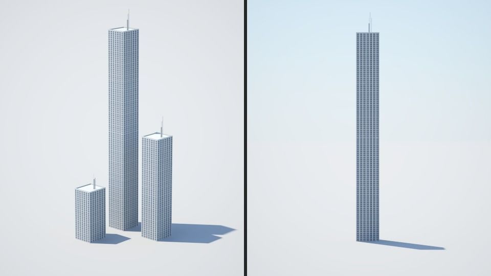 Low poly city with tall buildings Low-poly 3D model_134