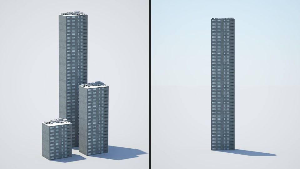 Low poly city with tall buildings Low-poly 3D model_68