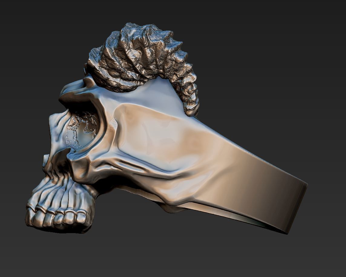 Mens Skull Ring with Horns Silver Skull rings  Size - 20mm 3D print model_8