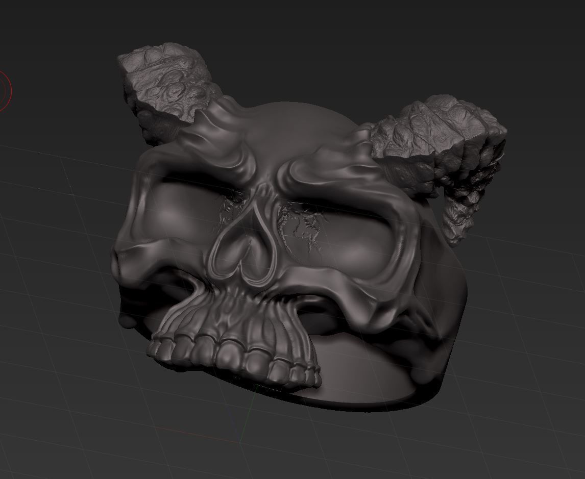 Mens Skull Ring with Horns Silver Skull rings  Size - 20mm 3D print model_11