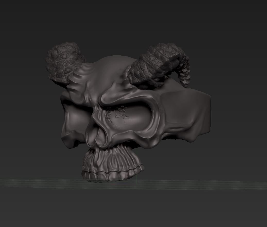 Mens Skull Ring with Horns Silver Skull rings  Size - 20mm 3D print model_10