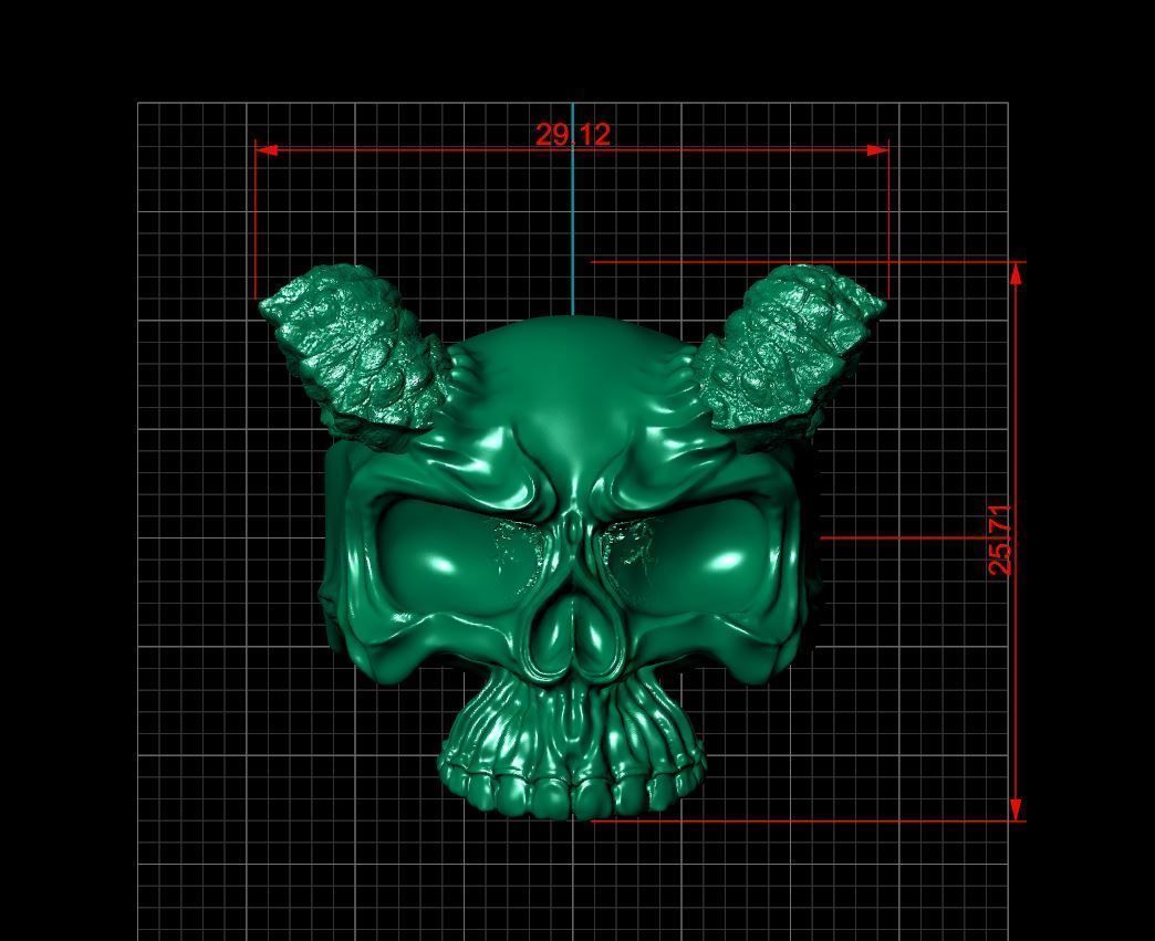 Mens Skull Ring with Horns Silver Skull rings  Size - 20mm 3D print model_16