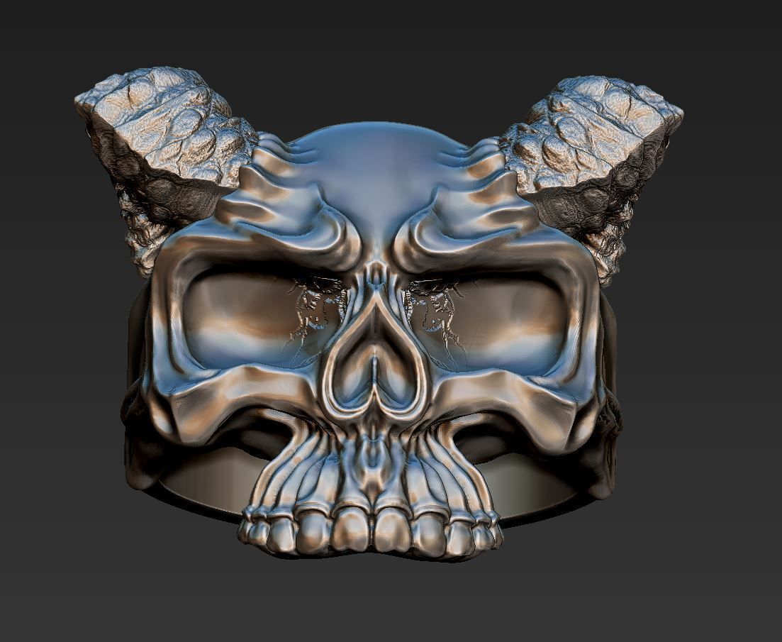 Mens Skull Ring with Horns Silver Skull rings  Size - 20mm 3D print model_6