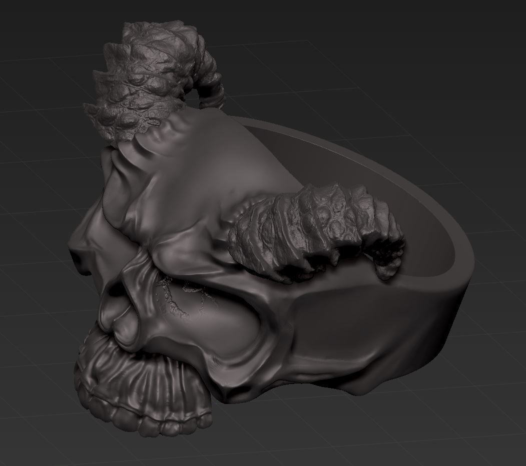 Mens Skull Ring with Horns Silver Skull rings  Size - 20mm 3D print model_12