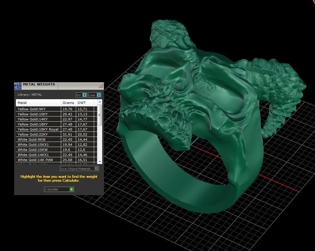 Mens Skull Ring with Horns Silver Skull rings  Size - 20mm 3D print model_13