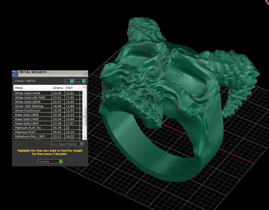 Mens Skull Ring with Horns Silver Skull rings  Size - 20mm 3D print model_14