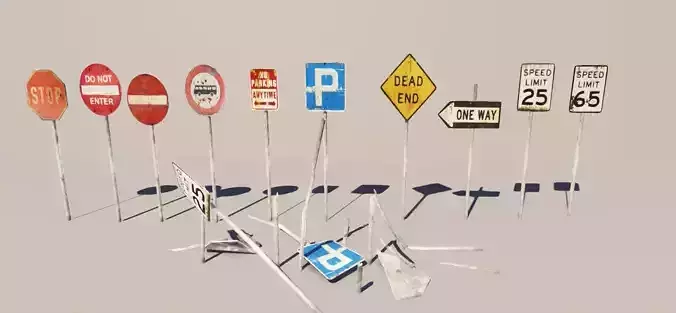 Road Signs Damaged Free low-poly 3D model