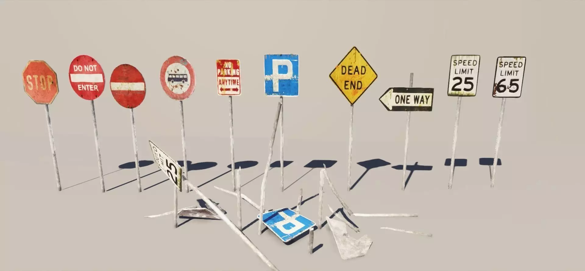 Road Signs Damaged Free low-poly 3D model