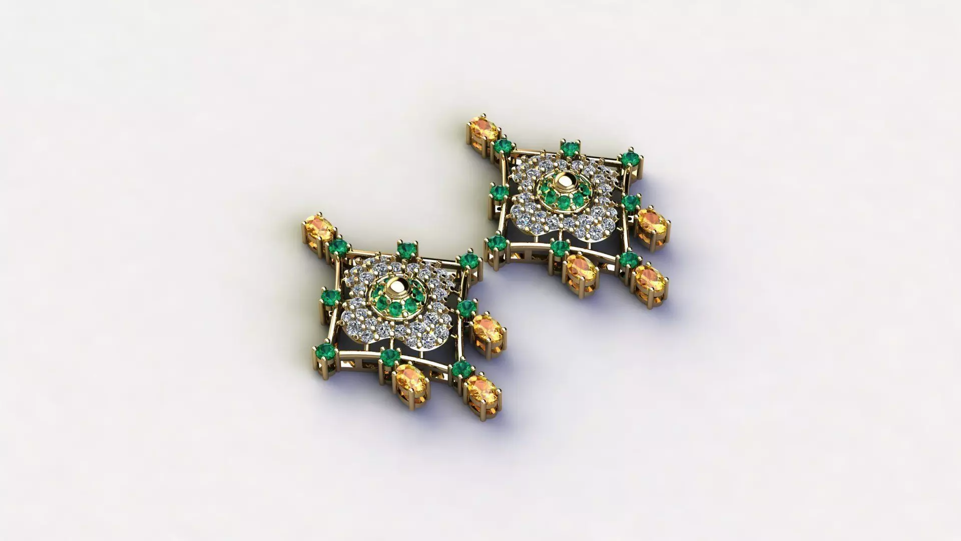 Mashrique-Tops-002 pair of earrings with emeralds and diamonds Free 3D print model