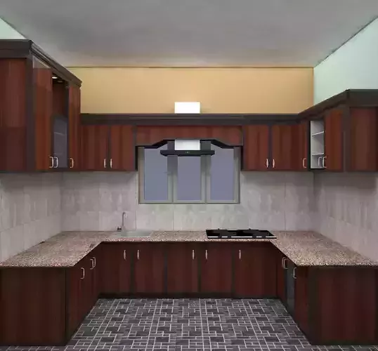 MODULAR KITCHEN WITH ACCESSORIES  Low-poly 3D model