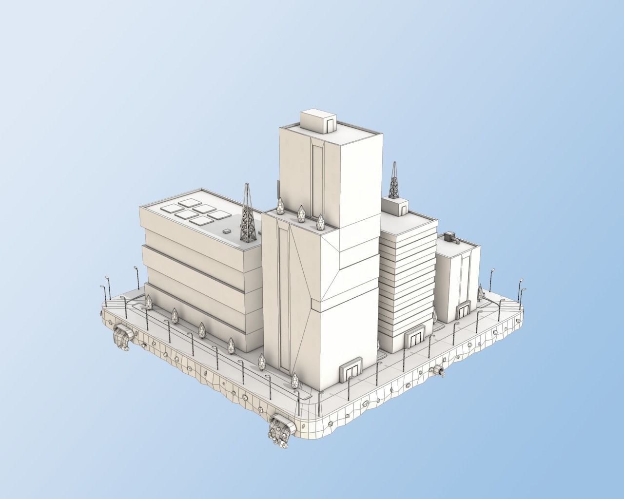 Low Poly City Block Factory Buildings  Low-poly 3D model_5