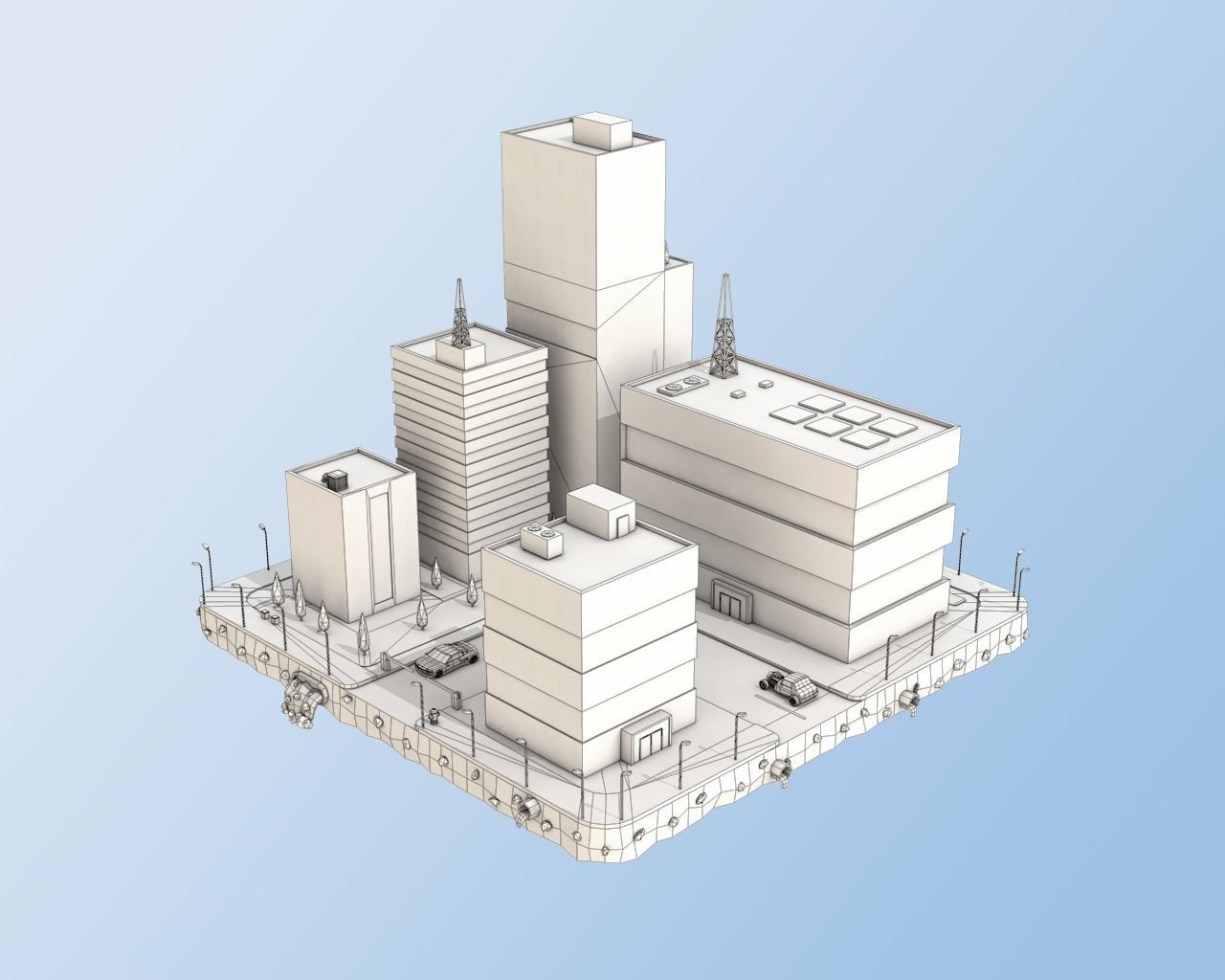 Low Poly City Block Factory Buildings  Low-poly 3D model_4