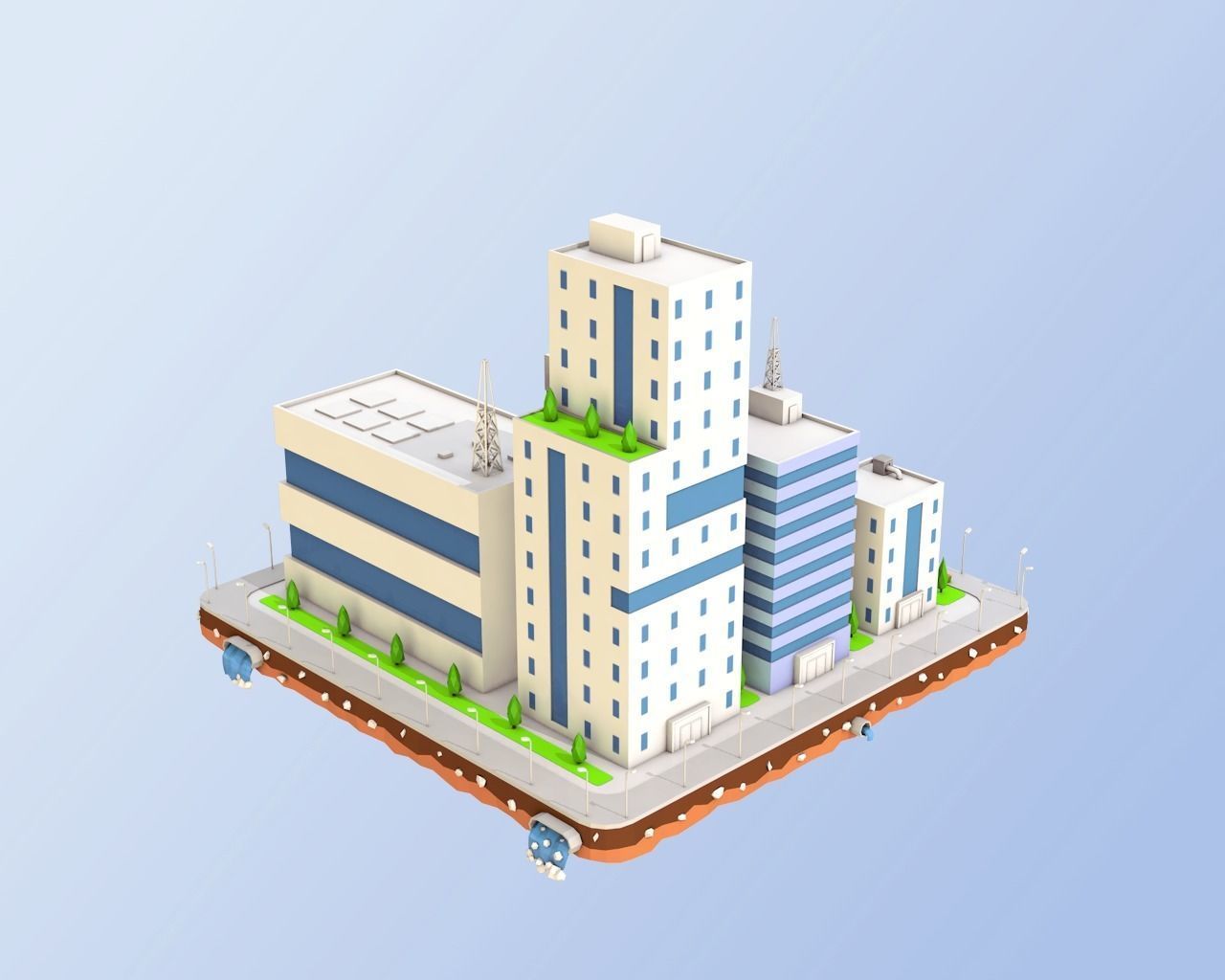 Low Poly City Block Factory Buildings  Low-poly 3D model_2