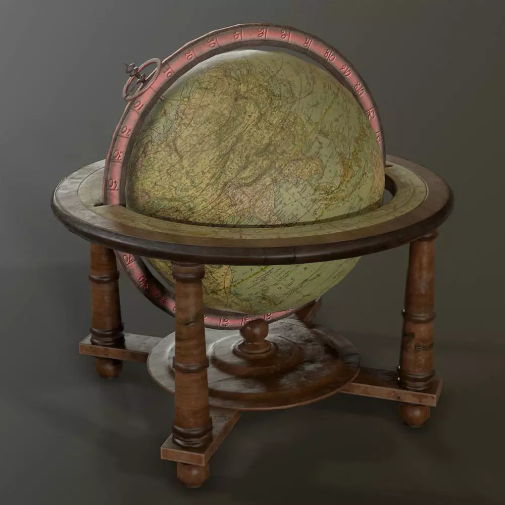 Antique world globe Low-poly 3D model_0