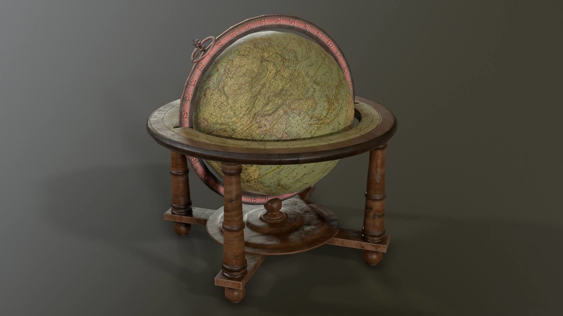 Antique world globe Low-poly 3D model_2