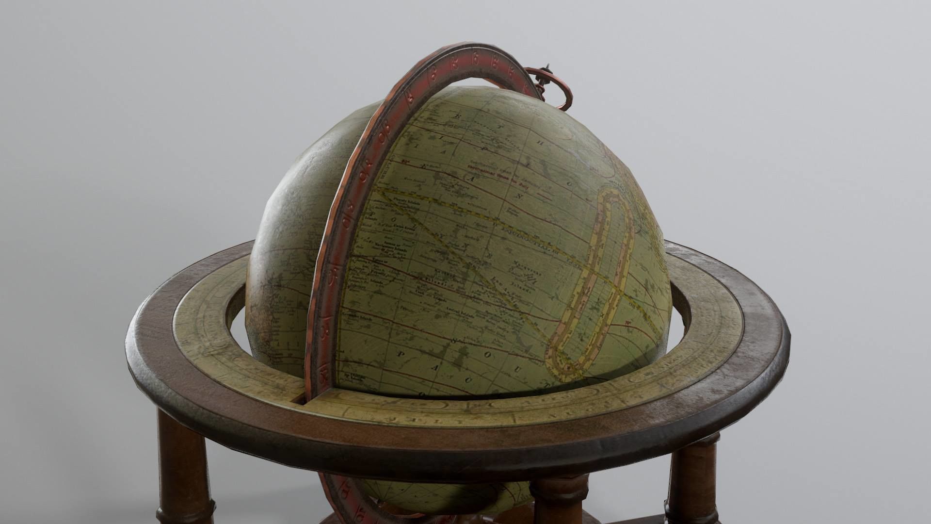 Antique world globe Low-poly 3D model_3
