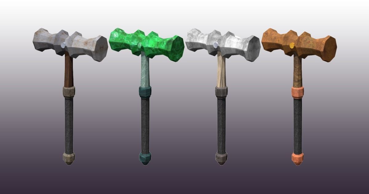 Lowpoly one-handed hammer pack Low-poly 3D model_3