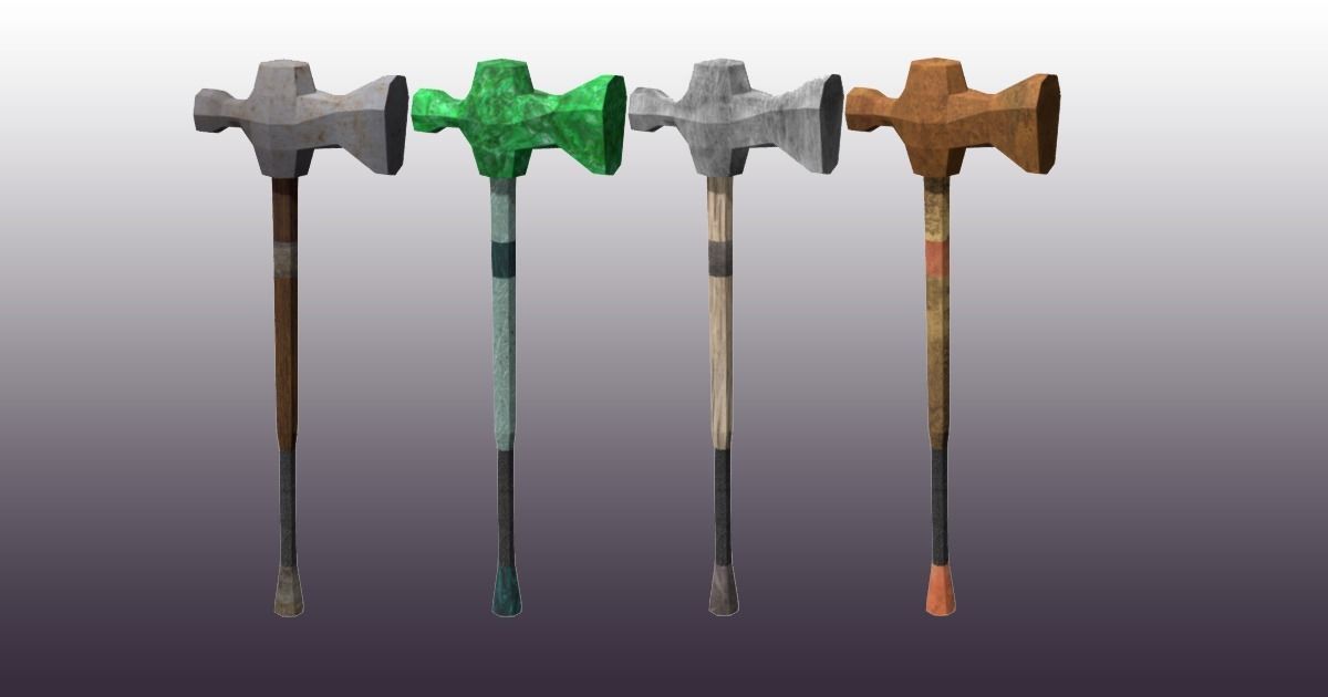 Lowpoly one-handed hammer pack Low-poly 3D model_7