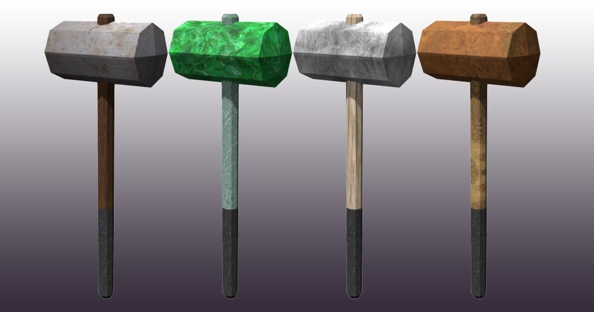 Lowpoly one-handed hammer pack Low-poly 3D model_2
