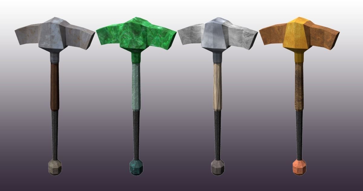 Lowpoly one-handed hammer pack Low-poly 3D model_5