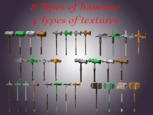 Lowpoly one-handed hammer pack Low-poly 3D model_0