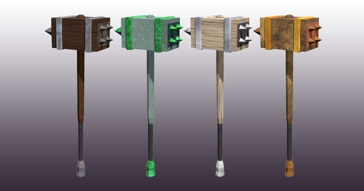 Lowpoly one-handed hammer pack Low-poly 3D model_1