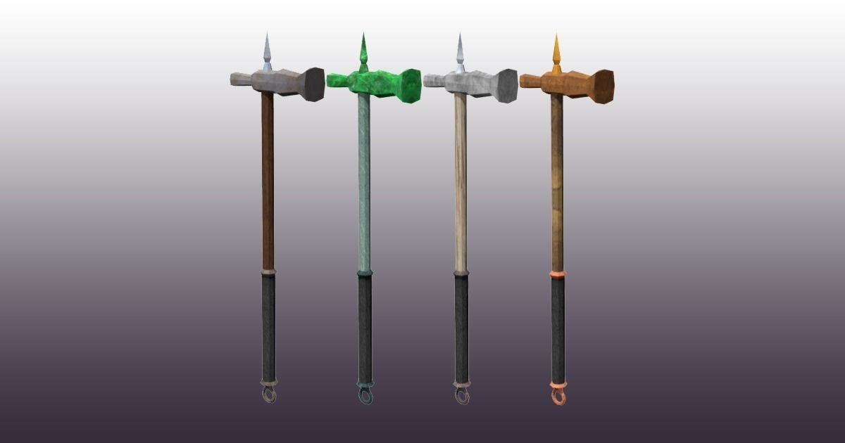 Lowpoly one-handed hammer pack Low-poly 3D model_4