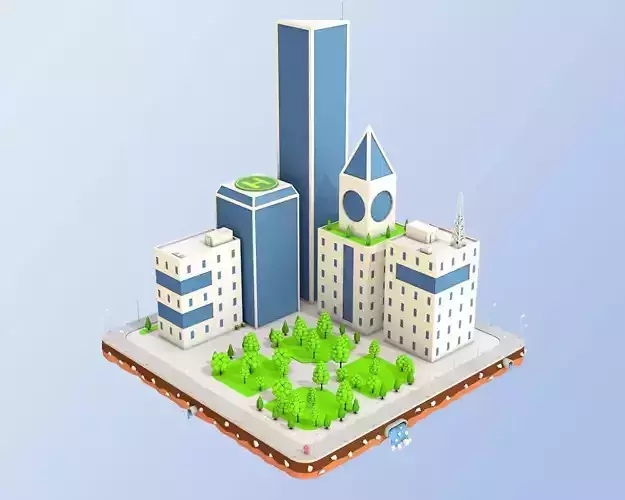 Low Poly City Block Skyscraper Buildings  Low-poly 3D model