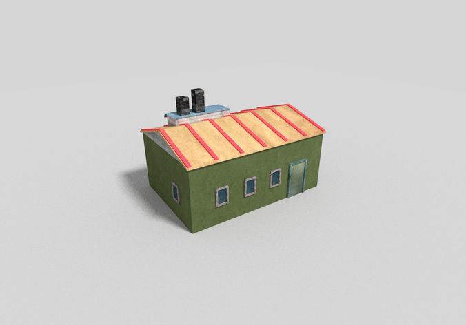 low poly building house with roof Low-poly 3D model