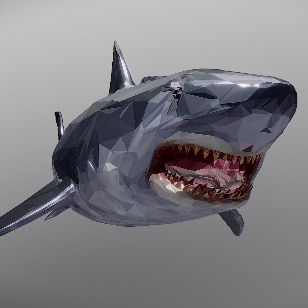 Dark Shark Low Polygon Art Ocean Fish Low-poly 3D model_2