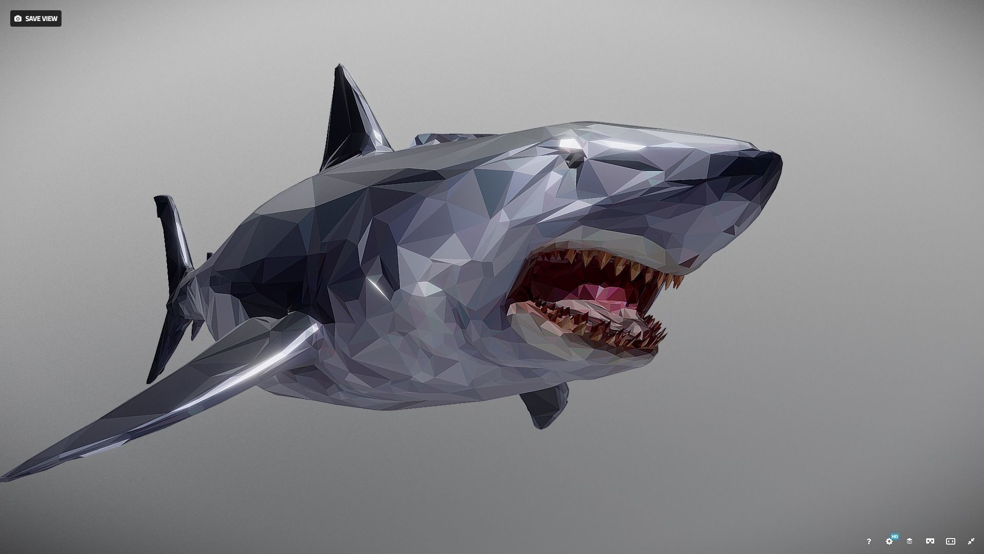 Dark Shark Low Polygon Art Ocean Fish Low-poly 3D model_14