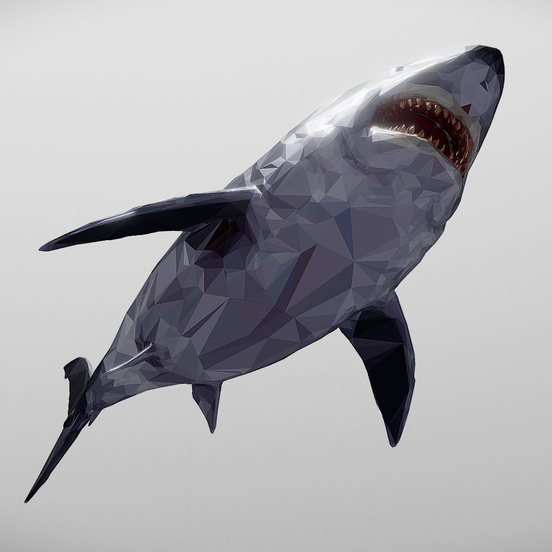 Dark Shark Low Polygon Art Ocean Fish Low-poly 3D model_9