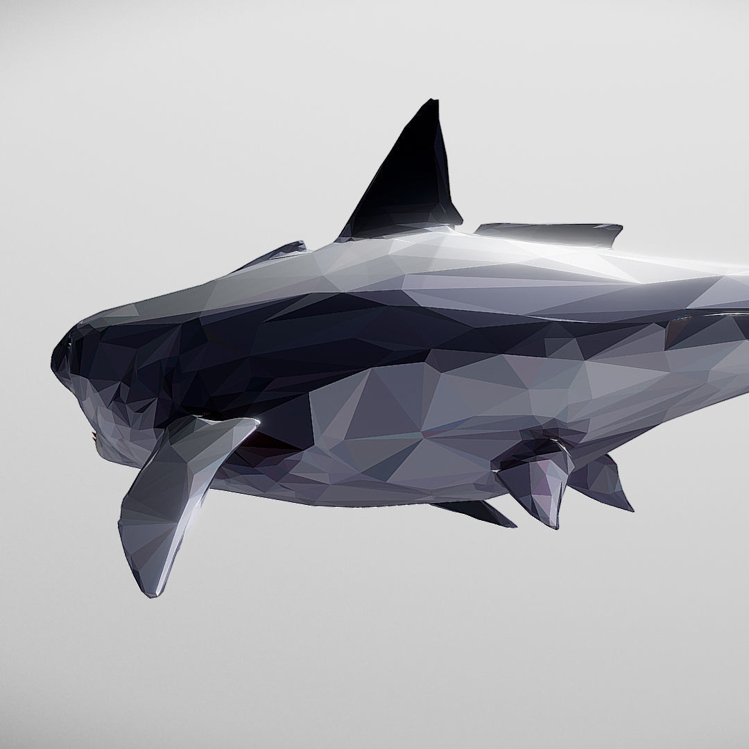 Dark Shark Low Polygon Art Ocean Fish Low-poly 3D model_5