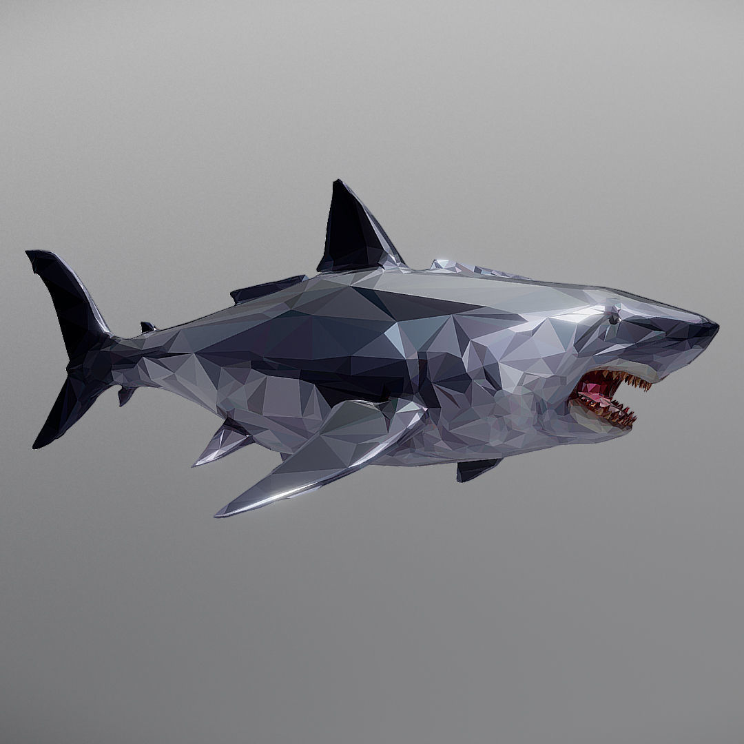 Dark Shark Low Polygon Art Ocean Fish Low-poly 3D model_13