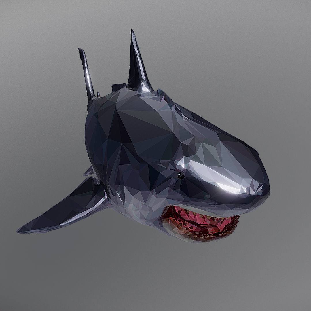 Dark Shark Low Polygon Art Ocean Fish Low-poly 3D model_8